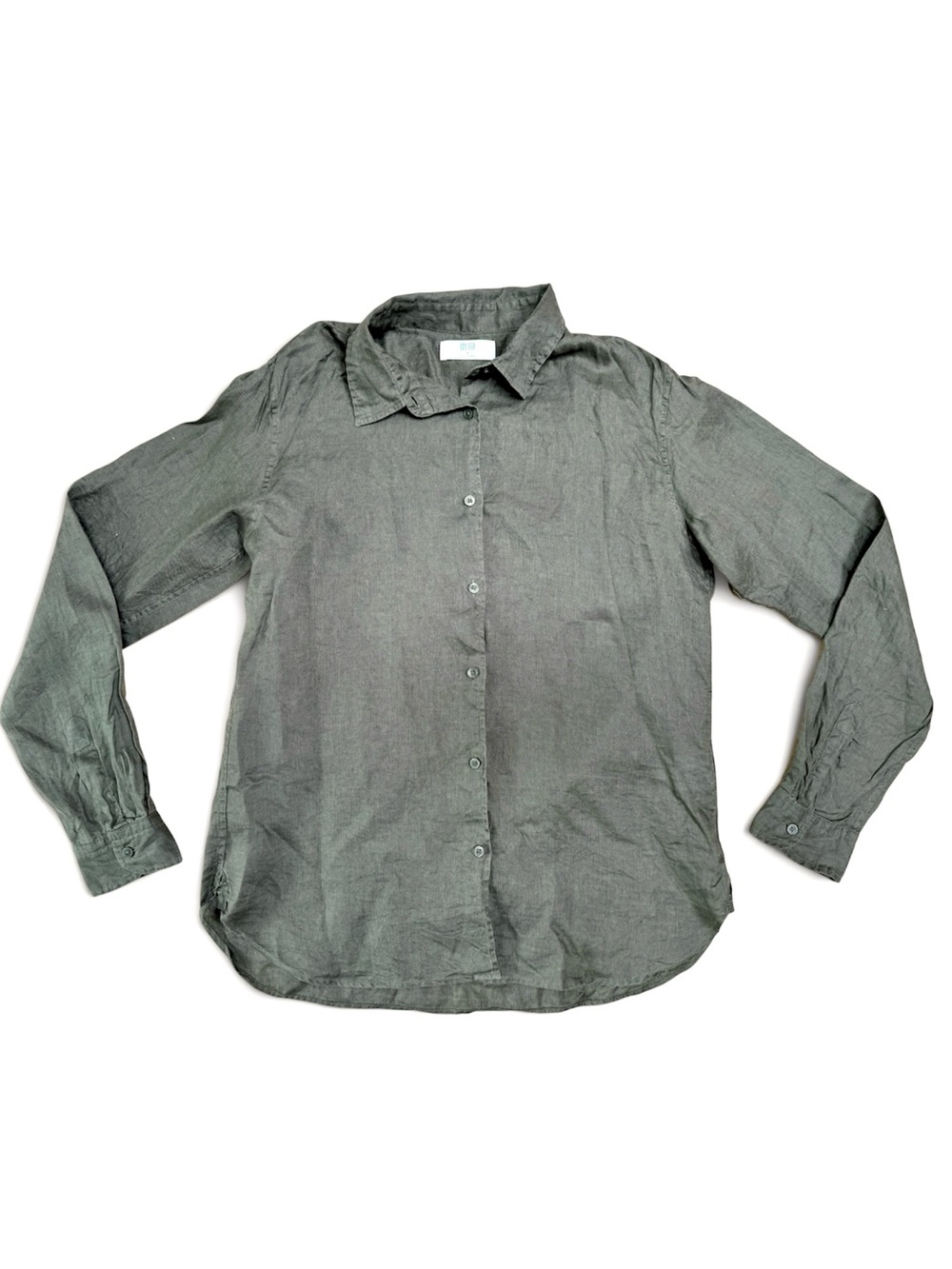 Uniqlo Premium 100% Linen Buttondown Shirt  Blouse M Green